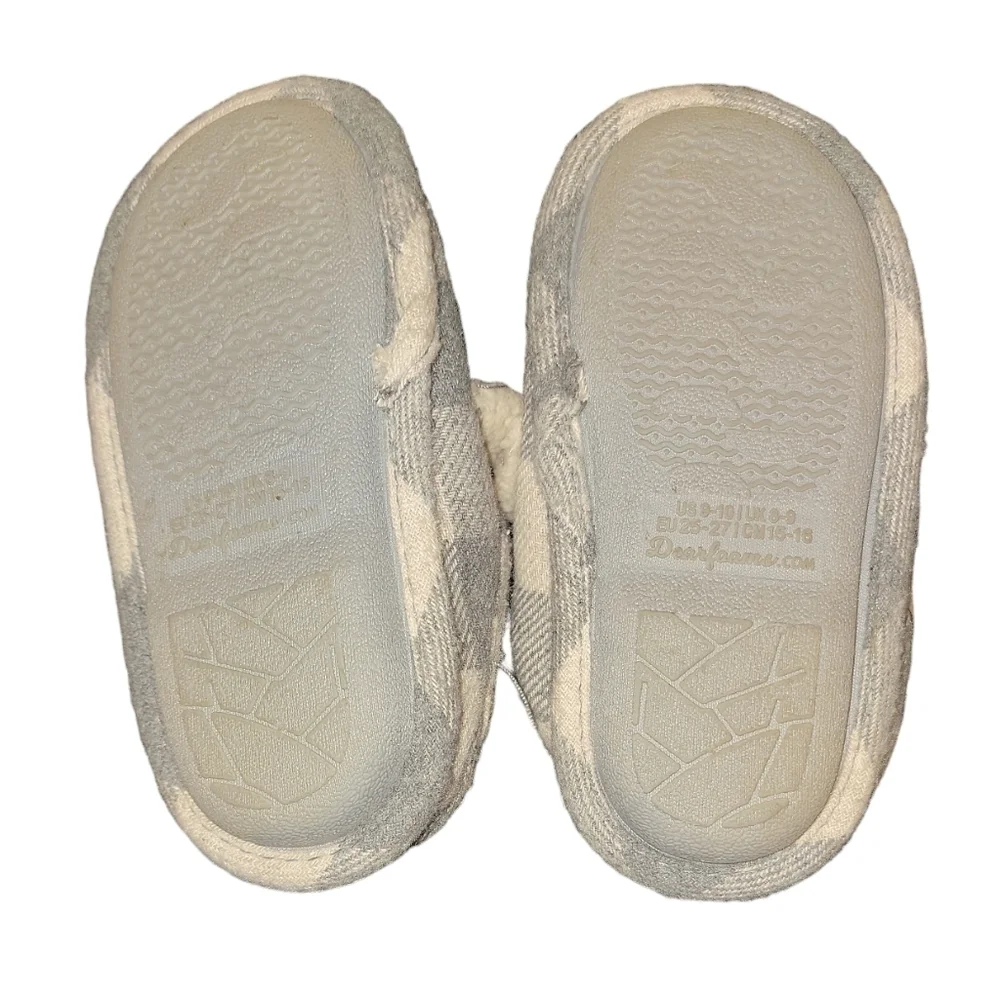 Lil Bear house shoes size 9-10 plaid gray & white Dearfoams super cute NWT